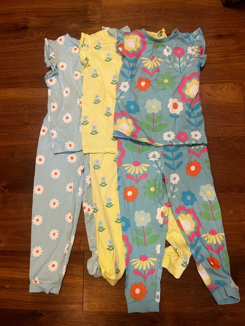 Marks & Spencer Girls Floral Cotton Pajama Trio - Blue & Yellow. NWOT